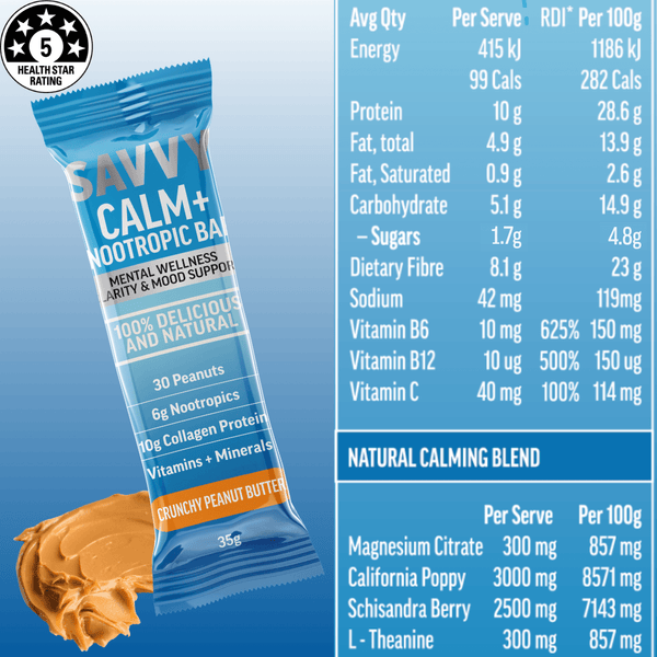 Calm Nootropic Bar - Peanut - Single - Savvy Beverage
