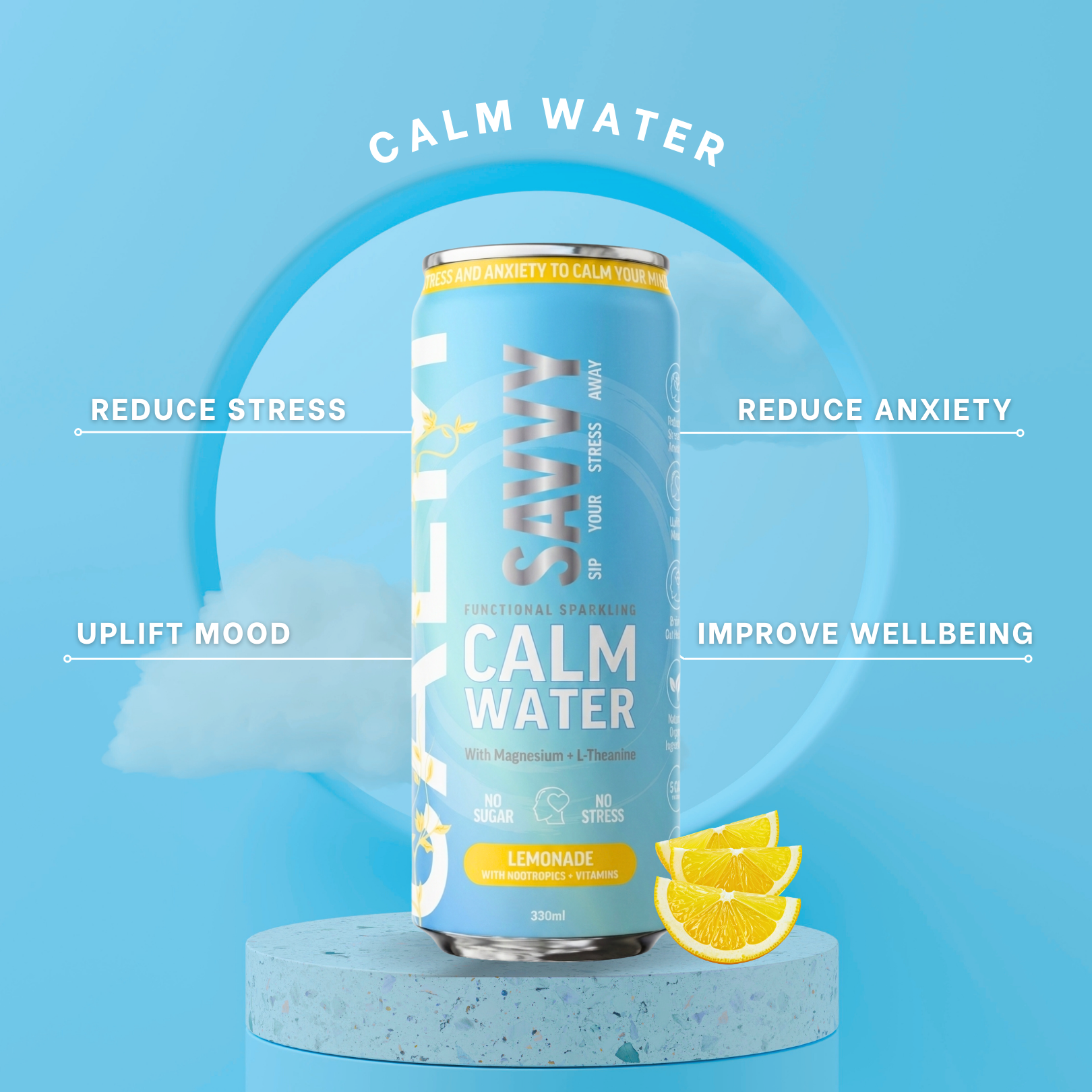 Calm Sparkling Water | Nootropics + Vitamins For Less Stress