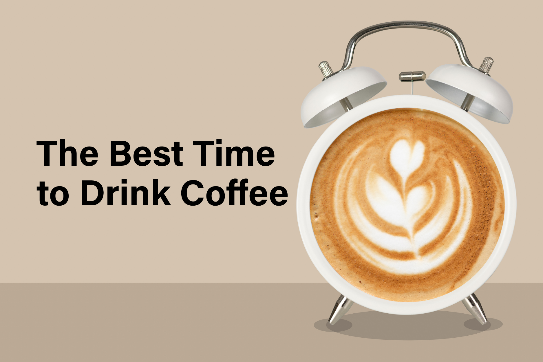 Coffee cup designed as an alarm clock representing the best time to drink coffee for energy, focus, and productivity